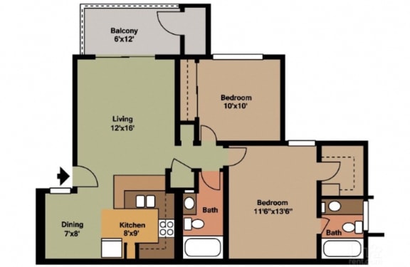 Floor Plan  2 Bedroom 2 Bathroom Downstairs