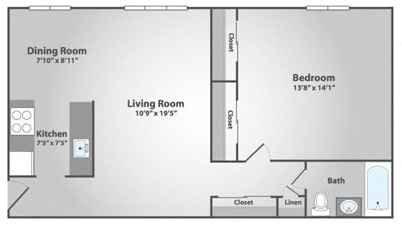 Floor Plan  1 Bedroom, 1 Bath