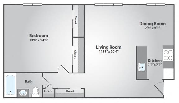 Floor Plan  1 Bedroom, 1 Bath Medium