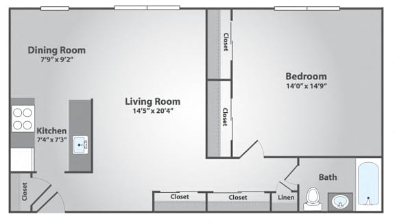 Floor Plan  1 Bedroom, 1 Bath Large