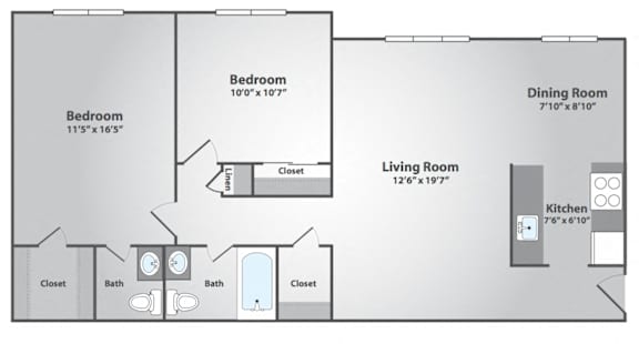 Floor Plan  2 Bedroom, 1.5 Bath