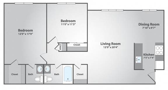 Floor Plan  2 Bedroom, 1.5 Bath Large