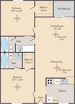 Floor Plan  2 Bed / 2 Bath B1