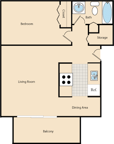 Floor Plan  1 Bed / 1 Bath A1