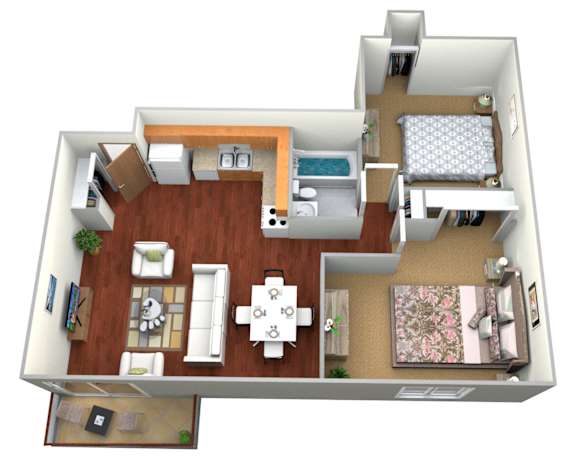 Floor Plan  2 Bed 1 Bath Floor Plan at Southern Manor Apartments, North Dakota, 58201