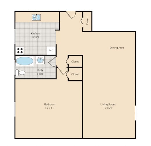 Floor Plan  1 Bed / 1 Bath A2