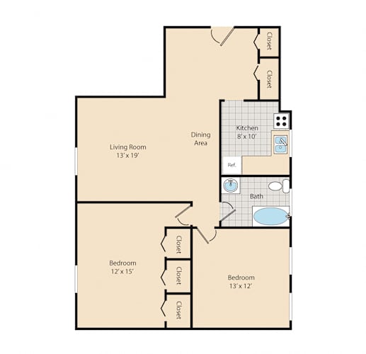 Floor Plan  2 Bed / 1 Bath B1