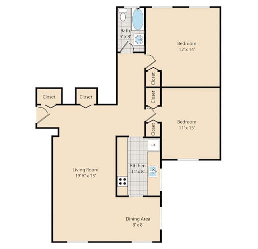 Floor Plan  2 Bed / 1 Bath B2