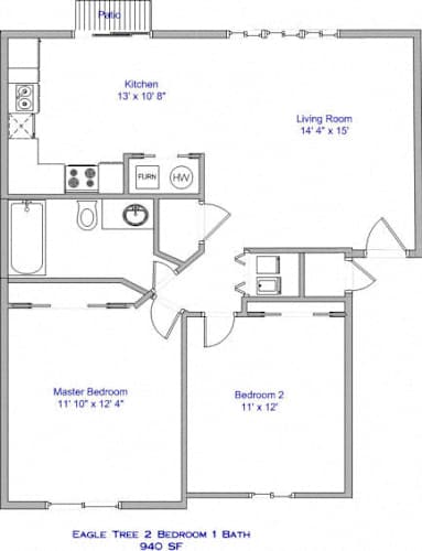 Floor Plan  2 Bedroom, 1 Bath