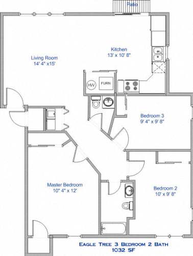 Floor Plan  3 Bedroom, 2 Bath