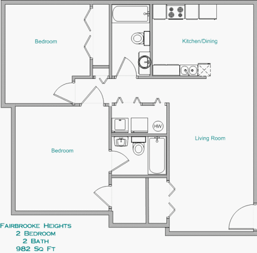 Floor Plan  2 Bedroom, 2 Bath