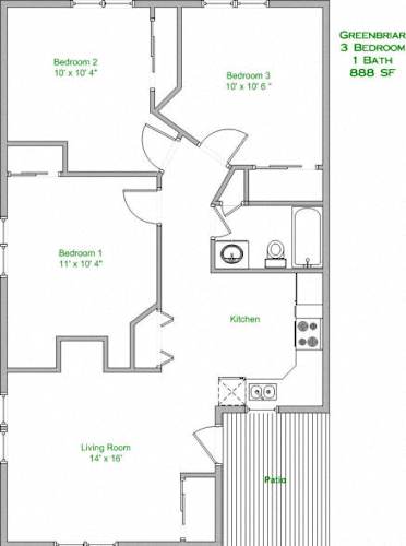Floor Plan  3 Bedroom, 1 Bath
