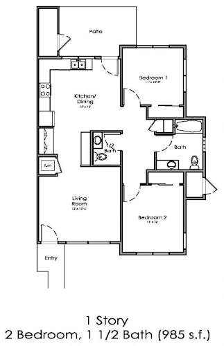 Floor Plan  1 Story, 2 Bed, 1.5 Bath