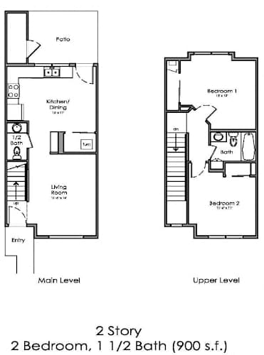 Floor Plan  2 Story, 2 Bed, 1.5 Bath