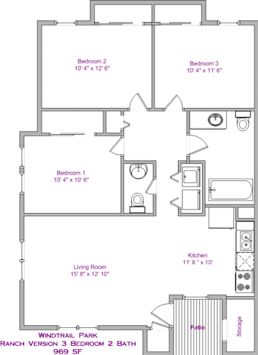 Floor Plan  3 Bedroom, 2 Bath