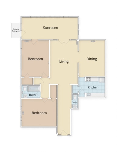 Floor Plan  Kew Gardens apartments Georgetown Washington DC large two bedroom one and a half bathroom floor plan