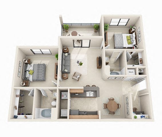 Floor Plan  The Clare Floor Plan | 2 Bed 2 Bath | 1,056 sq.ft.