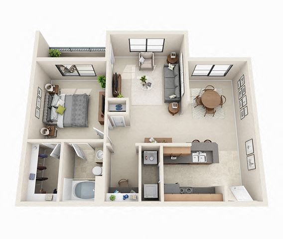 Floor Plan  The Longford Floor Plan | 1 Bed 1 Bath | 814 sq.ft.