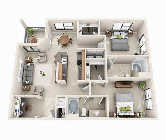 Floor Plan  Waterford Floor Plan | 2 Bed 2 Bath | 1,168 sq.ft.