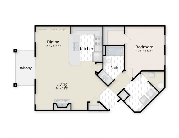 Floor Plan  Residences at King Farm Apartments Townhomes Rockville Maryland one bedroom floor plan
