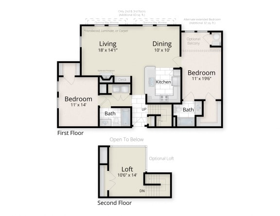 Floor Plan  Residences at King Farm Apartments Townhomes Rockville Maryland two bedroom floor plan