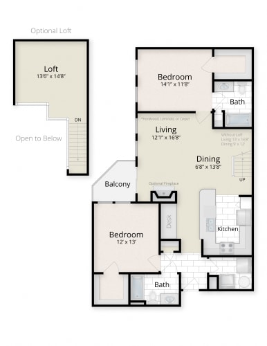 Floor Plan  Residences at King Farm Apartments Townhomes Rockville Maryland two bedroom floor plan
