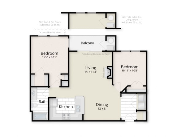 Floor Plan  Residences at King Farm Apartments Townhomes Rockville Maryland two bedroom floor plan