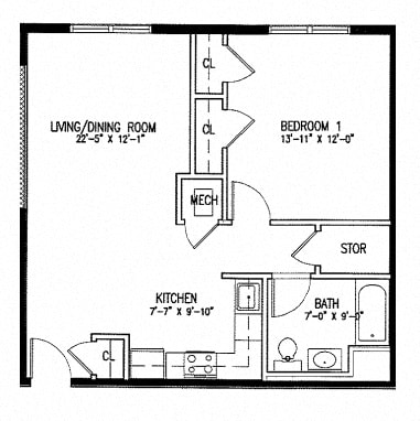 Floor Plan  1 Bedroom Type A