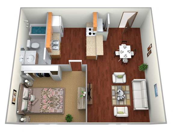 Floor Plan  1 bed 1 bath Chestnut Floor Plan at Aspen Apartments, Hudson