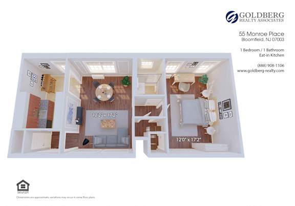 Floor Plan  1 Bedroom with Eat in Kitchen