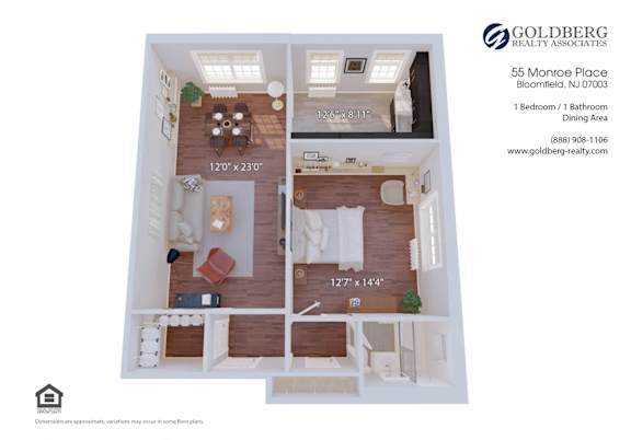 Floor Plan  1 Bedroom with Dining Area