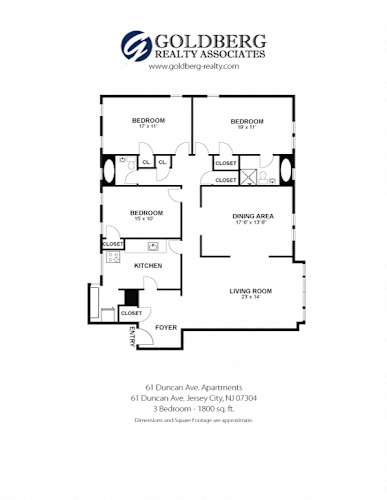 Floor Plan  61 Duncan Apartments - Three Bedroom
