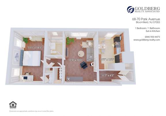 Floor Plan  One Bedroom with Eat in Kitchen