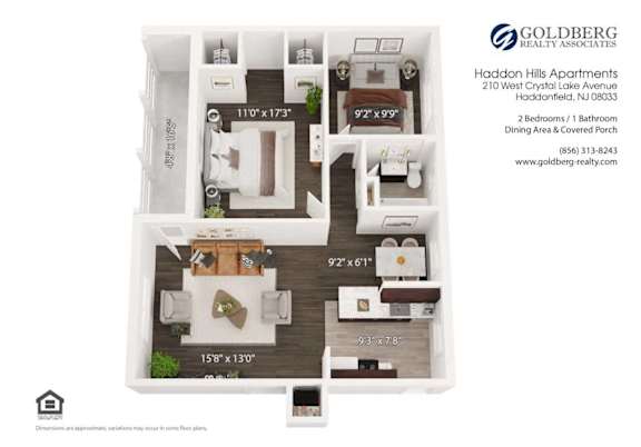 Floor Plan  Two Bedroom w/ Porch