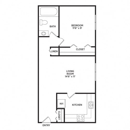 Floor Plan  1 bedroom apartment floor plans in East Lansing, MI near Michigan State University | Abbott Pointe