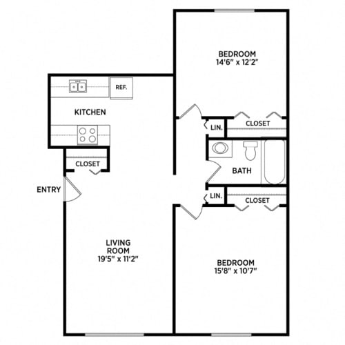 Floor Plan  2 bedroom apartment floor plans in East Lansing, MI near Michigan State University | East Knolls