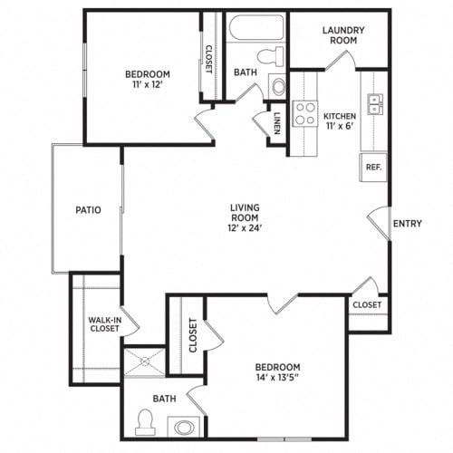 Floor Plan  2 bedroom apartment floor plans in East Lansing, MI near Michigan State University | Olde Farm