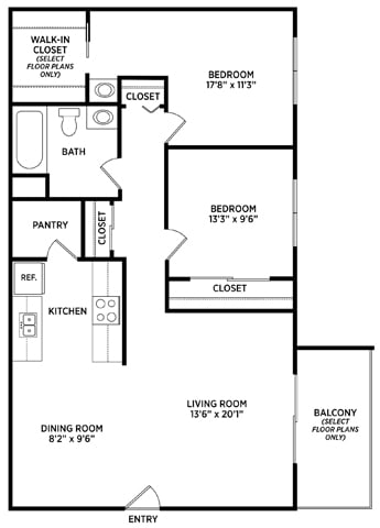 Floor Plan  2 bedroom floor plan Stoneridge Apartments in East Lansing Michigan