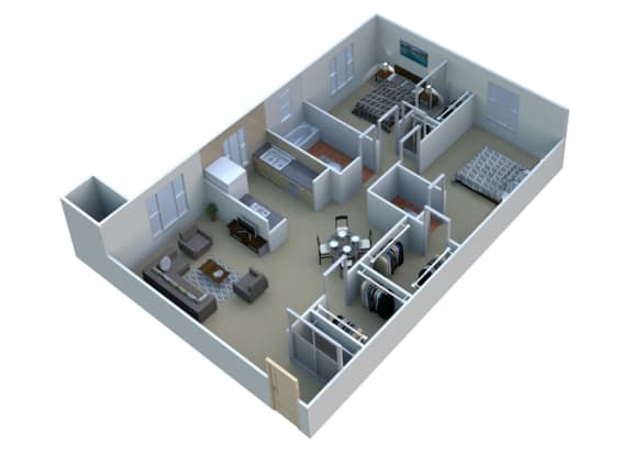 Floor Plan  2 BEDROOM 2A11 - 2 Bedroom 1.5 Bathroom Floor Plan at Sterling Lake Apartments, 13500 Northside Drive, Sterling Heights MI 48312