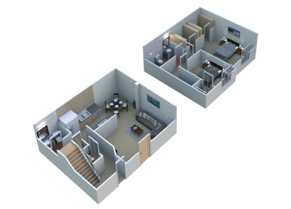 Floor Plan  TOWNHOME 2 T11 -  2 Bedroom 1.5 Bathroom Floor Plan at Sterling Lake Apartments,48312, MI