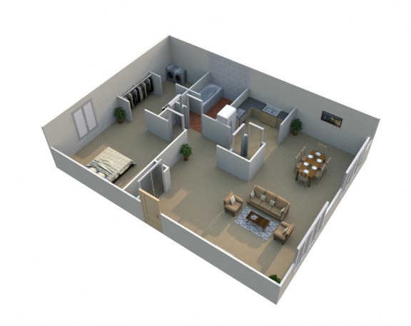 Floor Plan  1 Bed 1 Bath Floor Plan with Walk In Closet at Green Acres Apartments,Saginaw, 48603
