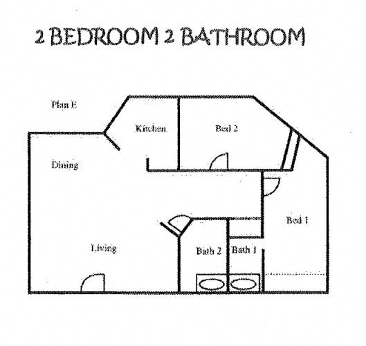 Floor Plan  Alder Court Santa Ana, CA 2 Bedroom 2 Bathroom 895 SF