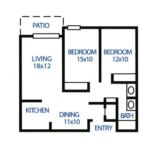 Floor Plan  Two Bedroom, One Bath