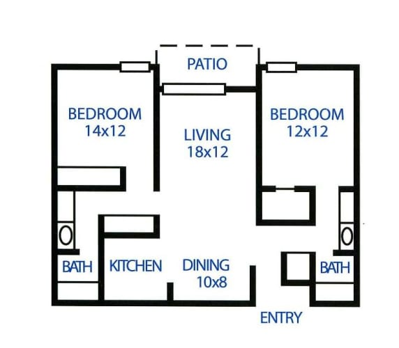 Floor Plan  Two Bedroom, Two Bath