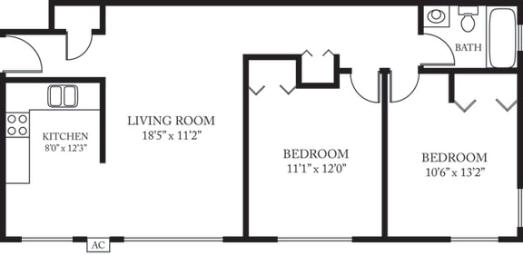 Floor Plan  2 Bedroom, 1 Bath