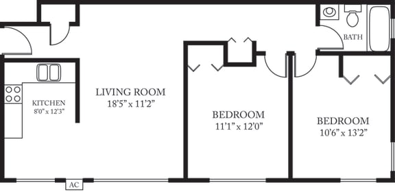 Floor Plan  2 Bedroom, 1 Bath