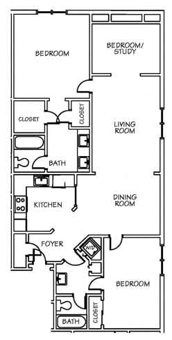 Floor Plan  3 bed 2 bath at Lenox Village Apartments, Atlanta