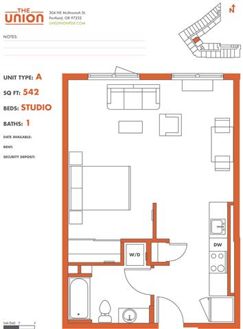 Floor Plan  The Union Portland OR Studio Sq Ft 574 Unit A-2