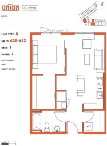 Floor Plan  The Union Portland OR 1 Bedroom Sq Ft 586 Unit B-2