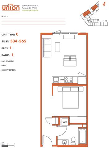 Floor Plan  The Union Portland OR 1 Bedroom Sq Ft 541 Unit C-2